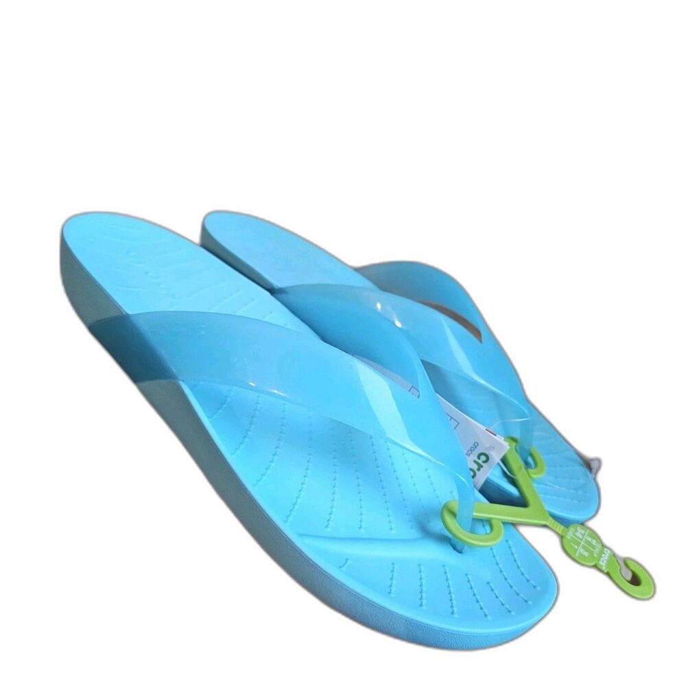 Crocs Women's 9 Splash Glossy Thong Flip Flop Blue Neptune 208534 NWT